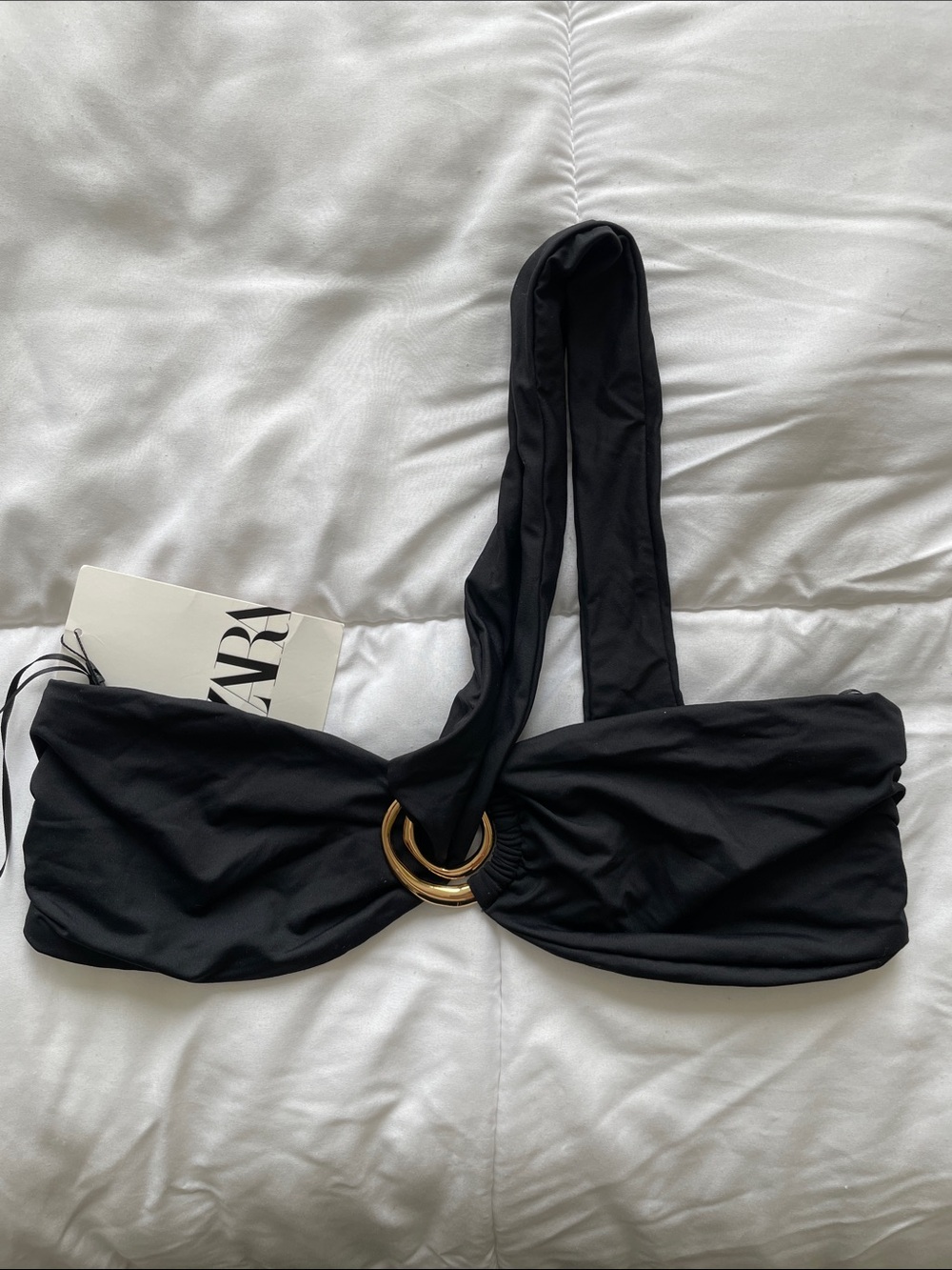 Zara Black Bikini Top with Gold Ring Accent